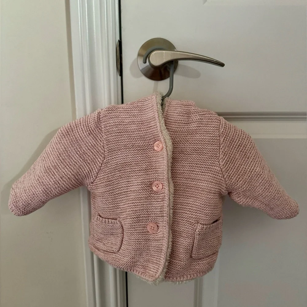 🩷 Baby Gap Pink Sherpa Lined Hooded Jacket with Bear Ears, Size 0-3 Months 🐻
